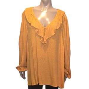 Harper + Zoe Flounce Front Blouse Textured Long Balloon Sleeve Boho Gold Top